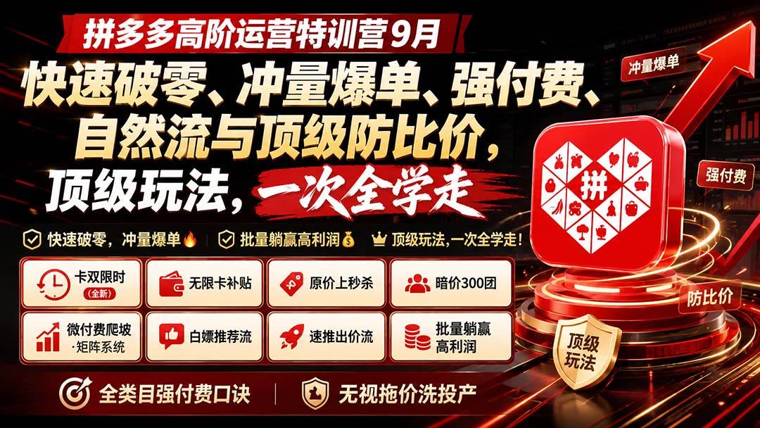 （20155期）拼多多高阶运营特训营9月：快速破零、冲量爆单、强付费、自然流与顶级防比价， 顶级玩法，一次全学走-星空网络