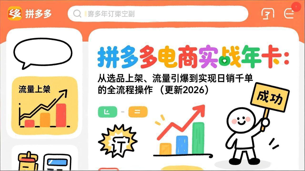 （19839期）拼多多电商实战年卡：从选品上架、流量引爆到实现日销千单的全流程操作（更新2026年8月）-星空网络