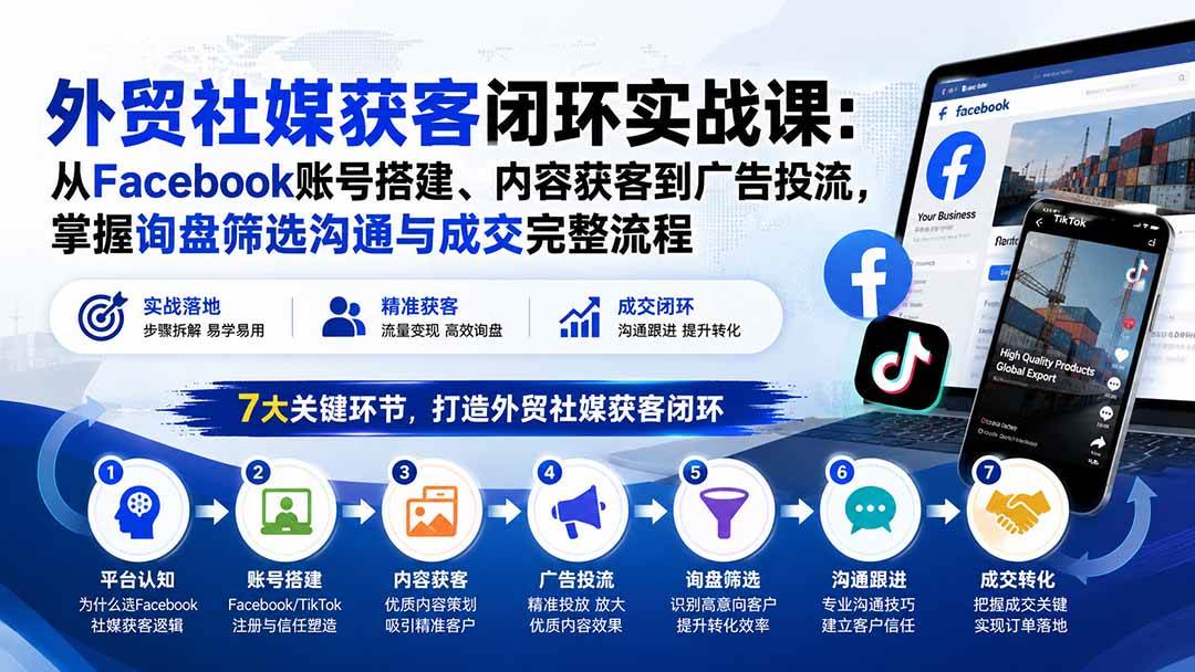 （20318期）外贸社媒获客闭环实战课：从Facebook账号搭建、内容获客到广告投流，掌握询盘筛选沟通与成交完整流程-星空网络
