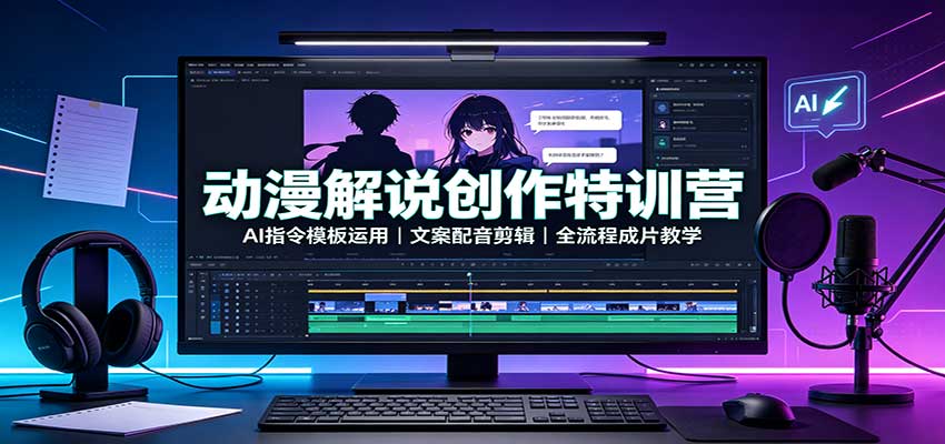 动漫解说创作特训营：AI指令模板运用，文案配音剪辑，全流程成片教学-星空网络