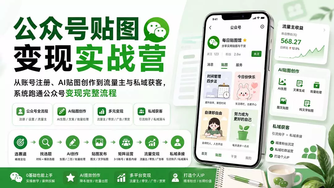 公众号贴图变现实战营：从账号注册、AI贴图创作到流量主与私域获客，系统跑通公众号变现完整流程-星空网络