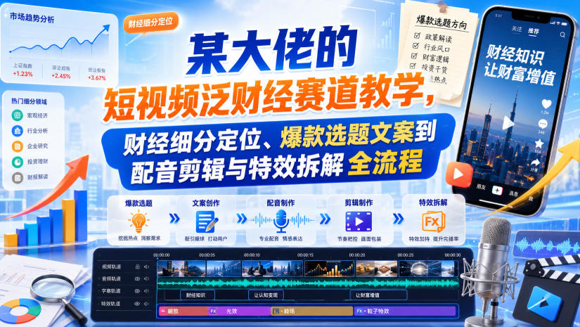 某大佬的短视频泛财经赛道教学，财经细分定位、爆款选题文案到配音剪辑与特效拆解全流程-星空网络