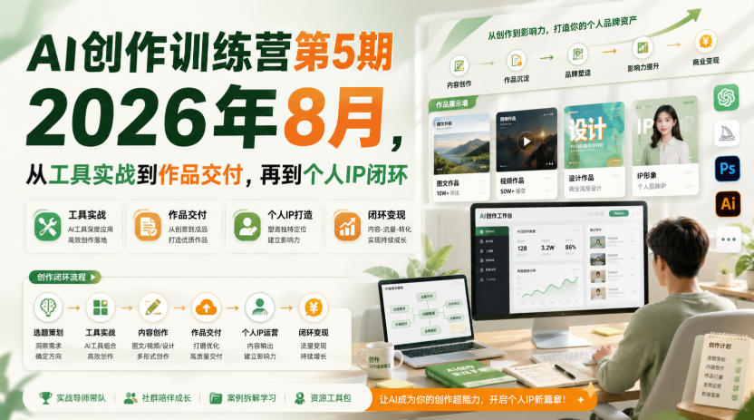 AI创作训练营第5期2026年8月，从工具实战到作品交付，再到个人IP闭环-星空网络