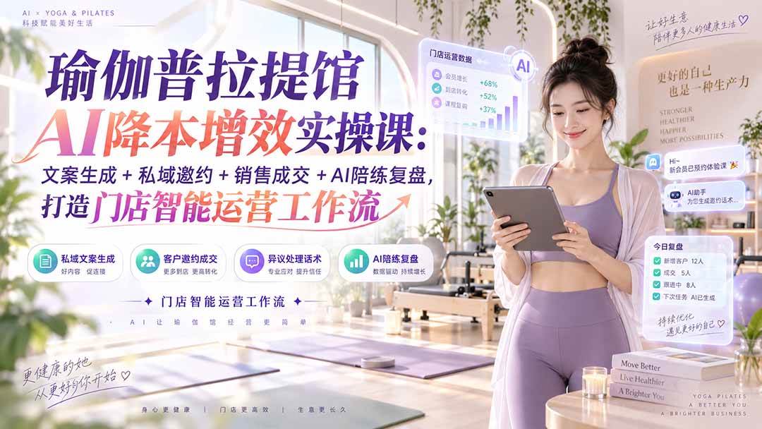 （20340期）瑜伽普拉提馆AI降本增效实操课：文案生成+私域邀约+销售成交+AI陪练复盘，打造门店智能运营工作流-星空网络
